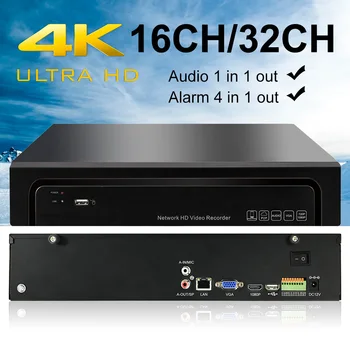 

4K Network Recorder Onvif HD NVR supports 32ch 5MP or 16ch 4K ip camera access 2 SATA UP16TB P2P audio recording H.264 / H.265