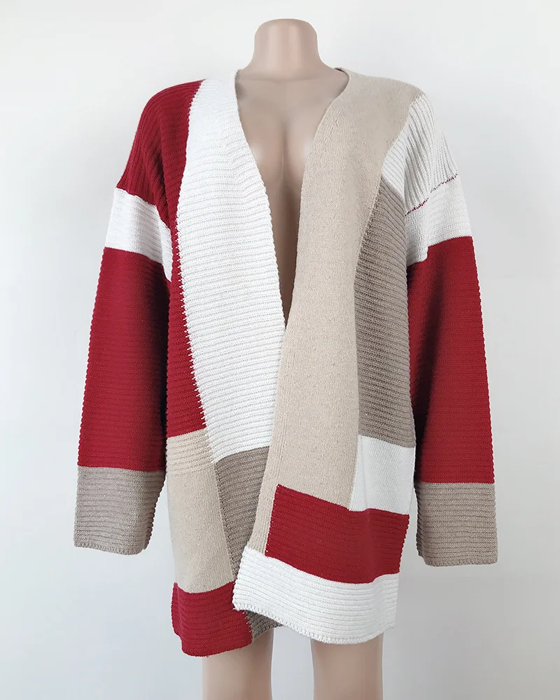 DANJEANER осень зима геометрический узор трикотажный длинный кардиган плюс размер свитер женский толстый теплый трикотаж пальто Pull Femme