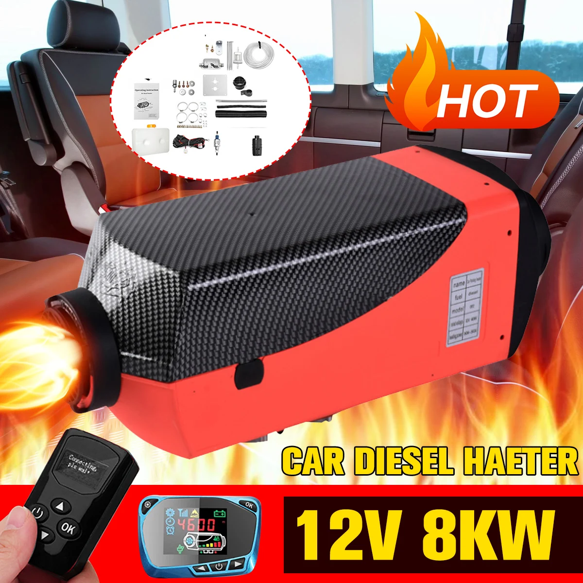 

8KW 12V Car Heater Air Diesels Heater Parking Heater With Remote Control LCD Monitor for RV, Motorhome Trailer, Trucks, Boats