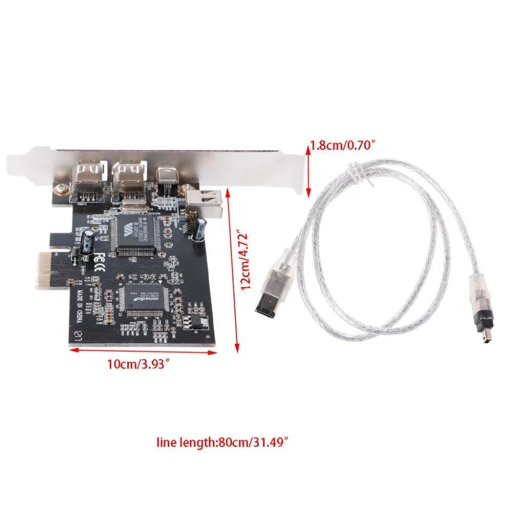 

1 Set PCI-e 1X IEEE 1394A 4 Port(3+1) Firewire Card Adapter With 6 Pin To 4 Pin IEEE 1394 Cable For Desktop PC High Quality