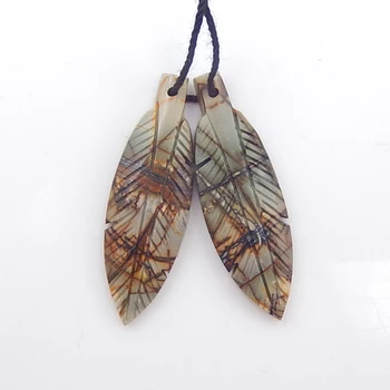 

Hot Sale Multi-Color Picasso Jasper Carved feather Earring Beads,35x11x4mm，4.6g