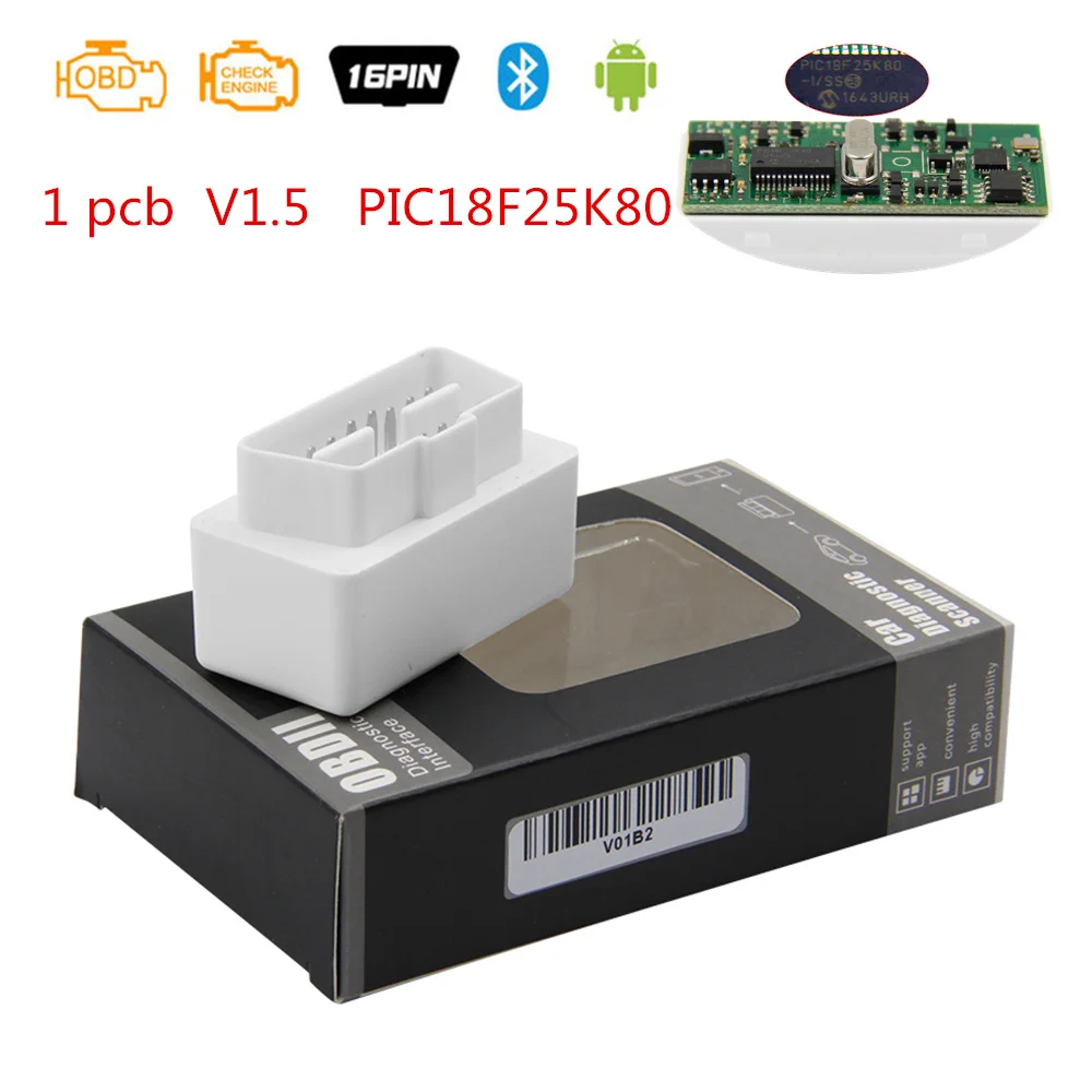 1pcb V1.5 ELM327 Для Android ELM327 V1.5 PIC18F25K80 ELM 327 V1.5 1,5 OBD2 сканер Bluetooth OBD 2 OBD2 автомобильный диагностический инструмент автоматического ODB2 считыватель кода - Цвет: 1pcb V1.5 ELM327