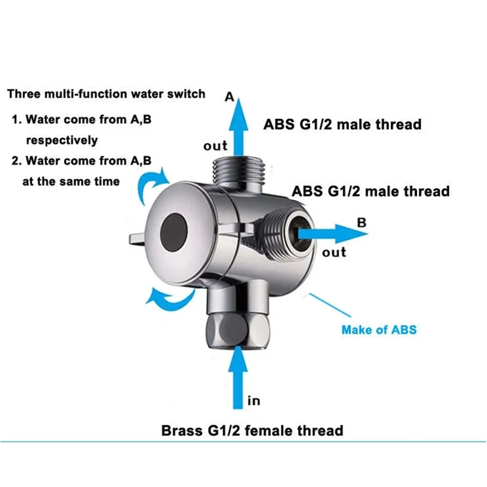 Bathroom T-adapter G 1/2 inch Valve Diverter for handheld Shower Head or Bidet Sprayer 11-016a
