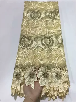 

Top Sale African Cord Lace Fabric gold Nigerian Guipure Cord Lace Fabric Latest French Guipure Lace Fabric For Dress Sew FTS312