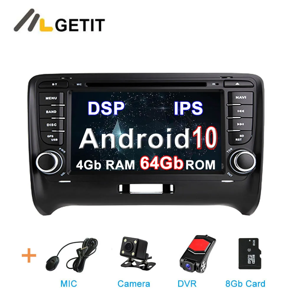 4G CAMERA-DVR-SD-DSP DSP ips Android 10 Автомобильный DVD стерео мультимедийный плеер радио gps для Audi TT MK2 8J 2006 - Цвет: 4G CAMERA-DVR-SD-DSP