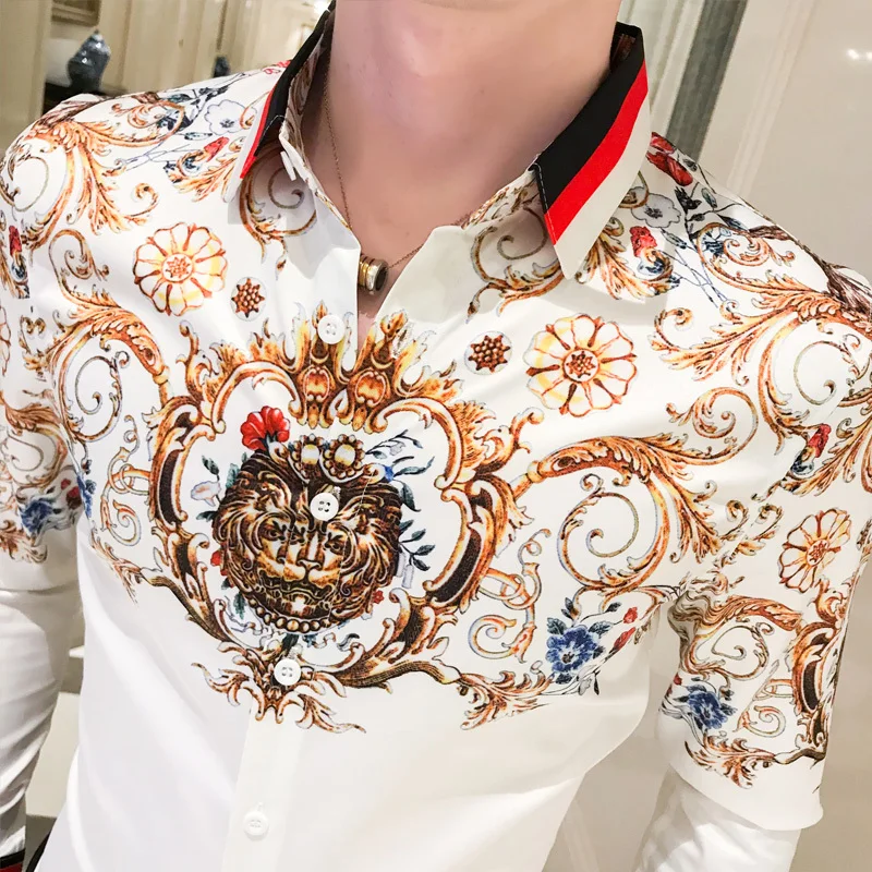 2019 Autumn Men Shirt Brand Luxury Gold 