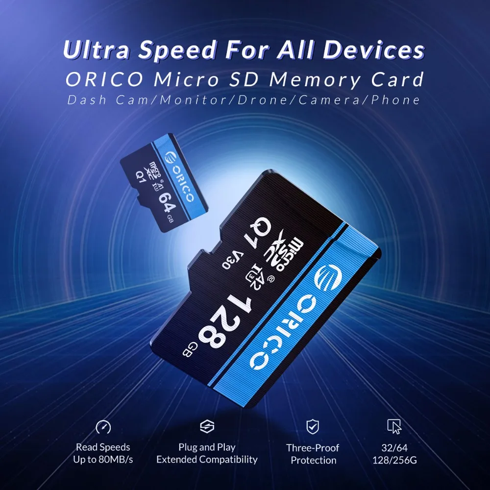 ORICO Mini Micro SD карта памяти 32 Гб 64 Гб 128 ГБ 256 Гб MicroSD Max 80 м/с SD/TF флэш-карта cartao de memoria