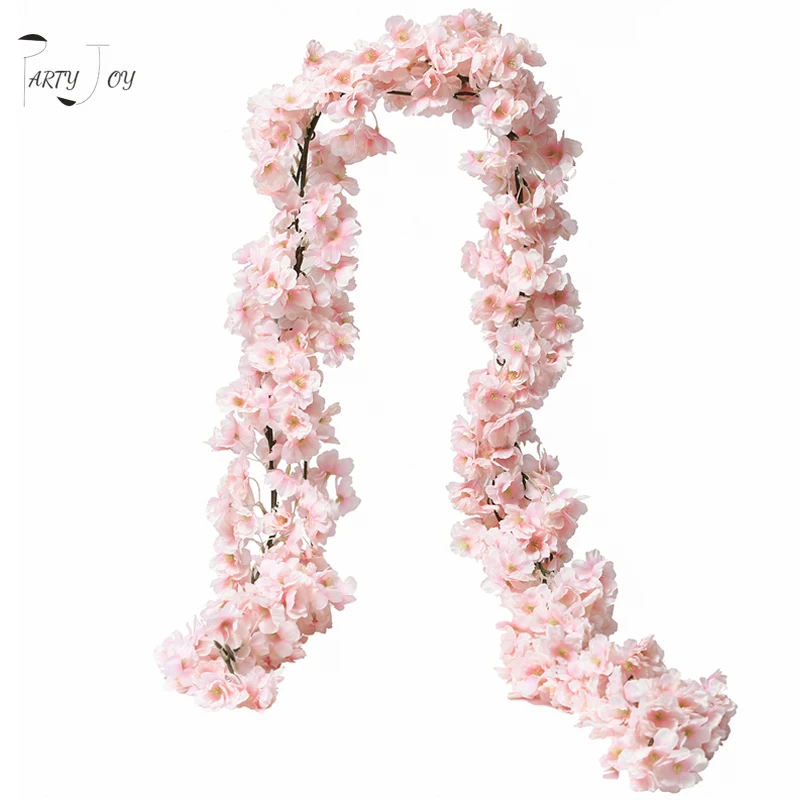 PARTY JOY 2Pcs 1.8M Artificial Cherry Blossom Garland Fake Silk Flowers Hanging Vine for Party Wedding Arch Home Decor