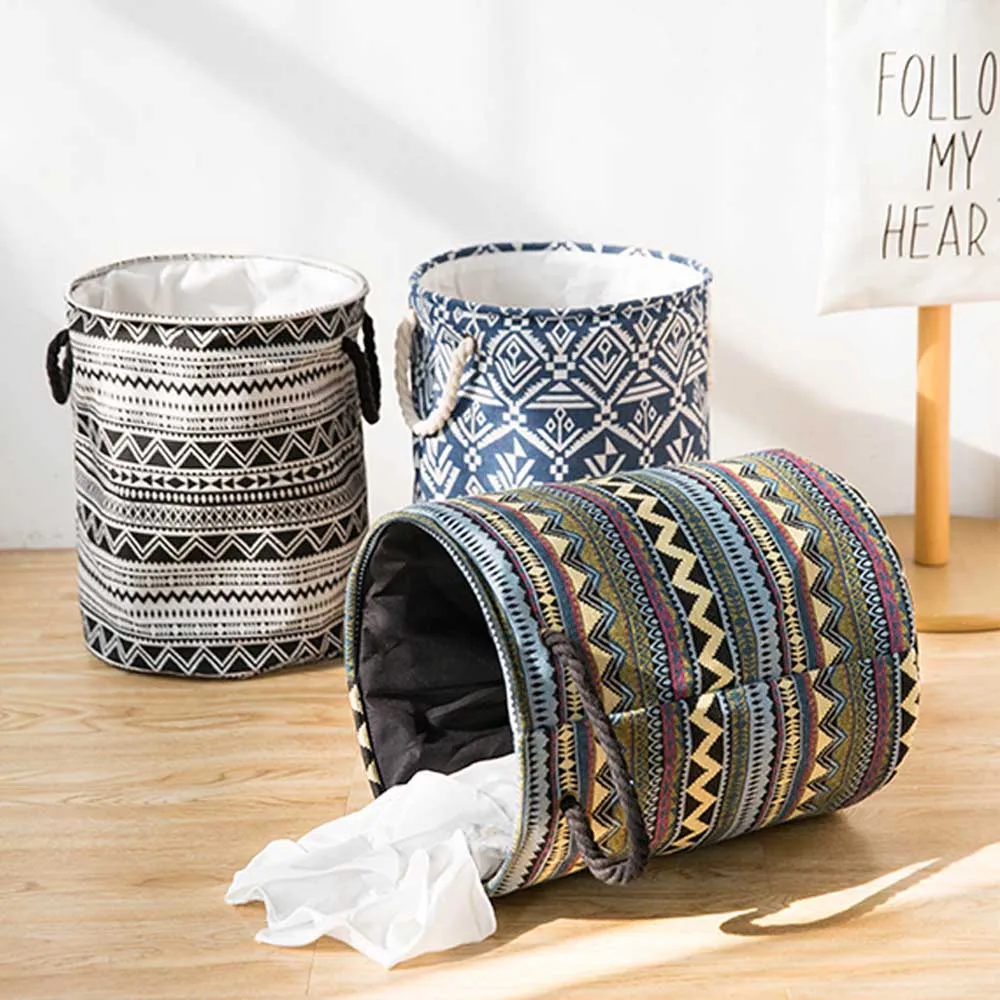

Vintage Folding Laundry Storage Basket Toys Bohemia Storage Basket Sundries Clothes Organizer Storage Box Home Container Barrel