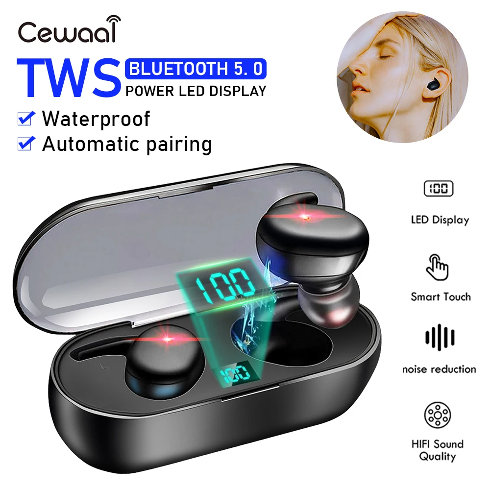 

Y30 digital display Bluetooth 5.0 tws headset Bluetooth touch headset 45/450mah Jerry solution