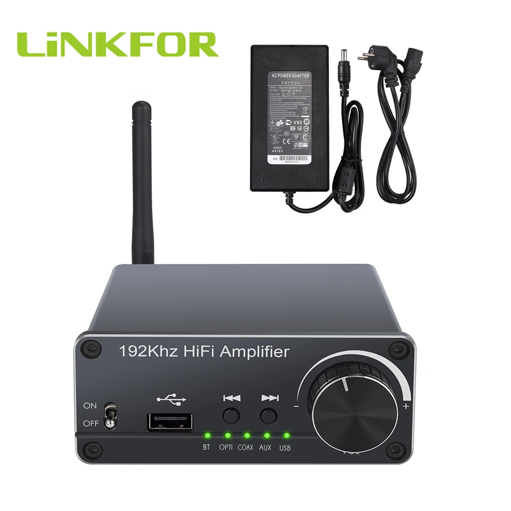 LiNKFOR Audio Amplifier Bluetooth-Compatible 5.0 Digital HIFI Amplifier 100W+100W Optical Coaxial USB to Analog Audio Converter masthead amplifier