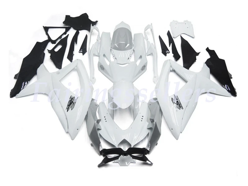 

<Injection mold> New ABS Full Fairing Kit 100% Fit For GSXR600 GSXR750 k5 K8 K9 Fairings White With Silver