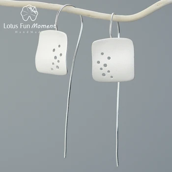

Lotus Fun Moment Real 925 Sterling Silver Creative Designer Fine Jewelry Minimalist Hollow Out Square Dangle Earrings for Women