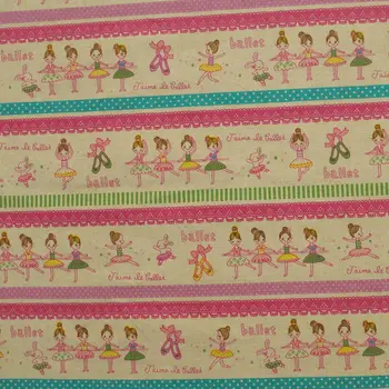

1 yard Cotton Linen Fabric for sewing pathwork, bedding, handmaking - Ballet girl and lace (pink) (width=140cm)
