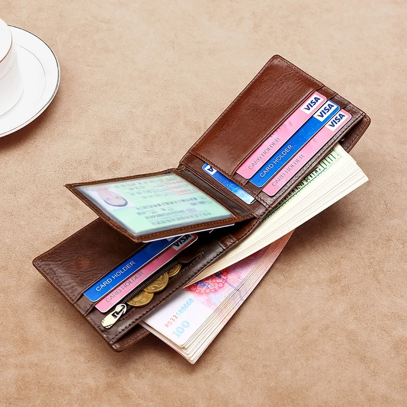 

Leather Wallet for Man Full-grain Leather Casual Wallet Europe And America Hot Selling Short Card Bit More Purse
