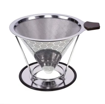 

304 Stainless Steel Coffee Dripping Filter Holder Reusable Coffee Filters Dripper Drip Coffee Baskets with Removable Cup Holder