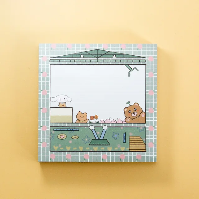 80Page Korean Notebook INS Wind Cartoon Animal Fruit Girl Pattern Horizontal Line Memo Pads Color N Message Cute Sticky Notes 8 Doll green