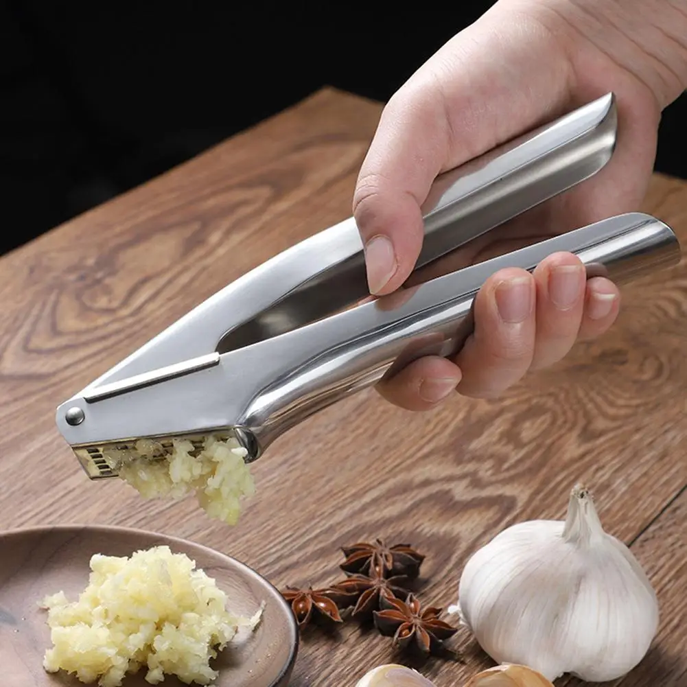 

Square Hole Stainless Steel Garlic Ginger Manual Control Squeezer Kitchen Tool