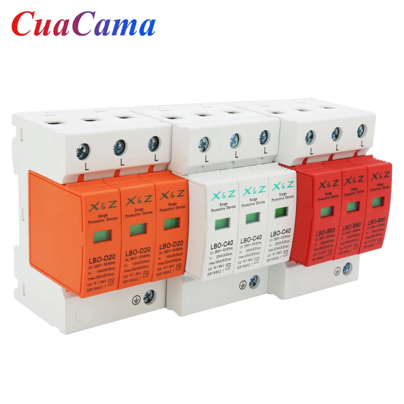 AC SPD Surge Protector Low Voltage Distribution Household Arrester Lightning Protection Device 3P 10KA~20KA Switch Module 1PCS