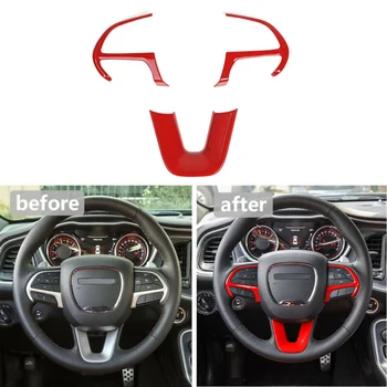 

Cover Steering Wheel Trim Red ABS For Dodge Challenger 2015-19 Dustproof