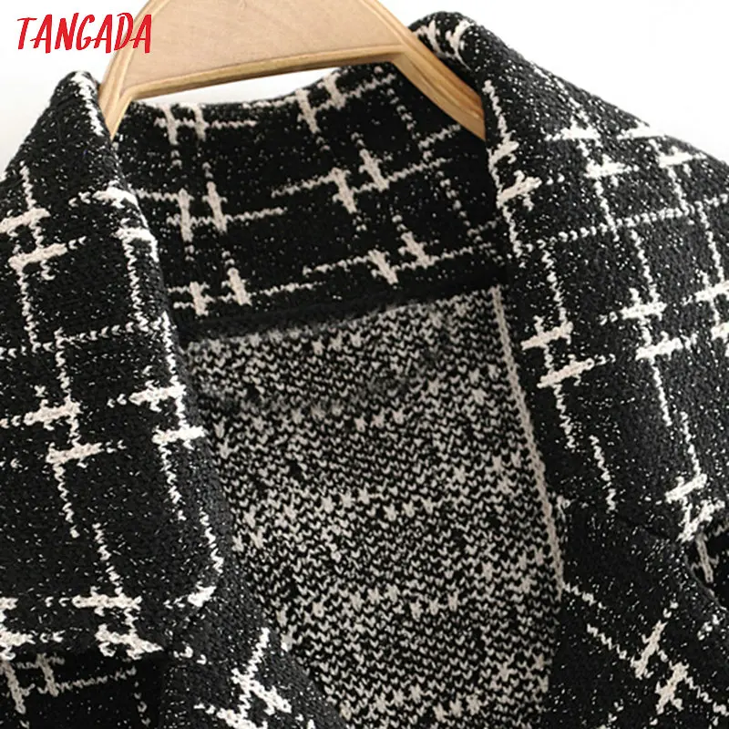 Tangada, зимнее шерстяное короткое стильное вязаное пальто, женская куртка, повседневное корейское клетчатое модное женское пальто 3h84