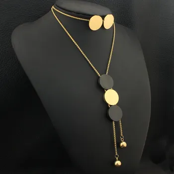 

Newest Gold Color Round Stainless Steel Jewelry Necklace Stud Earrings Sets Supernova Sales for Women SEDZHFCF