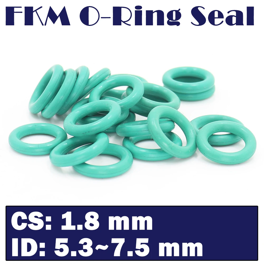 

CS1.8mm FKM Rubber Ring ID 5.3/5.6/6/6.3/6.7/6.9/7.1/7.5*1.8 mm 100PCS O-Ring Fluorine Gasket Oil seal Green ORing