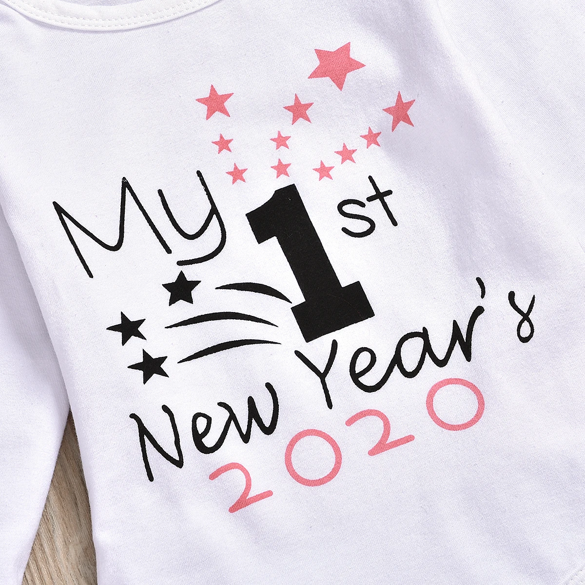Модный комплект одежды для новорожденных девочек и мальчиков 0-18 месяцев, хлопковый комбинезон с принтом «My 1ST new year», топы и штаны с цветочным принтом, одежда для малышей