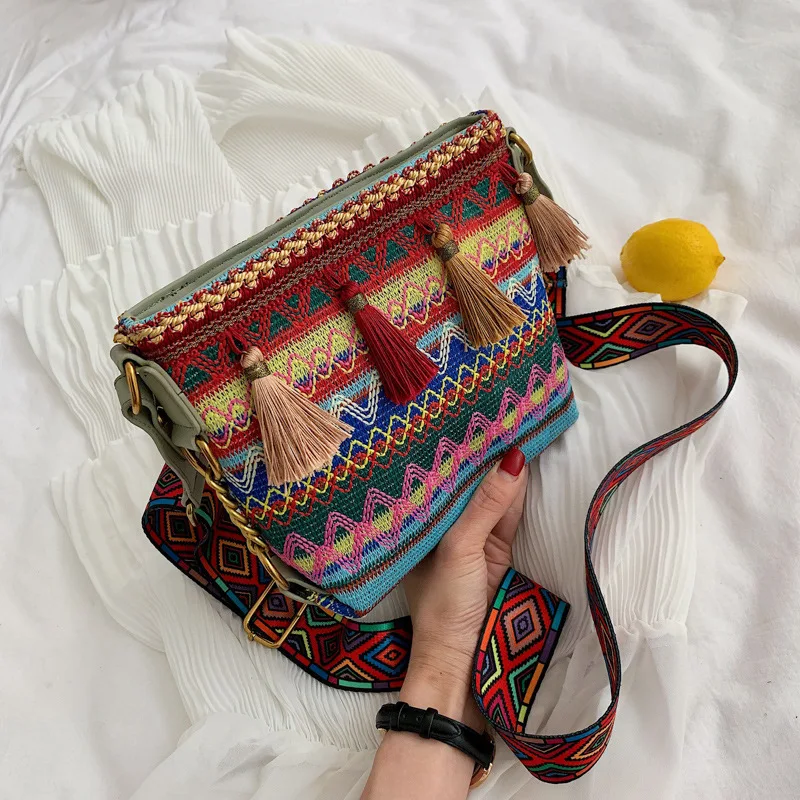 

Weaving WOMEN'S Bag 2019 New Style Fashion National Wind Wideband Packet Korean-style Hong Kong Style Cool Casual Fashion Crossb