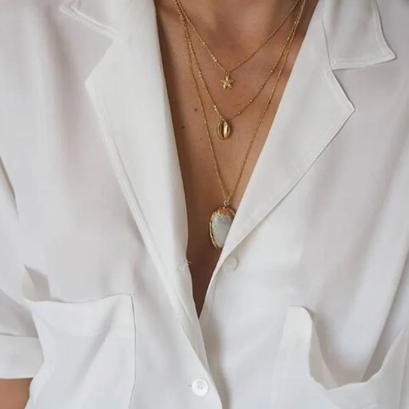 

New Gold Boho Alloy Beach Cowrie Shell Necklace for Women Conch Chain Pendant Necklace Summer Jewelry Starfish Collar 2019