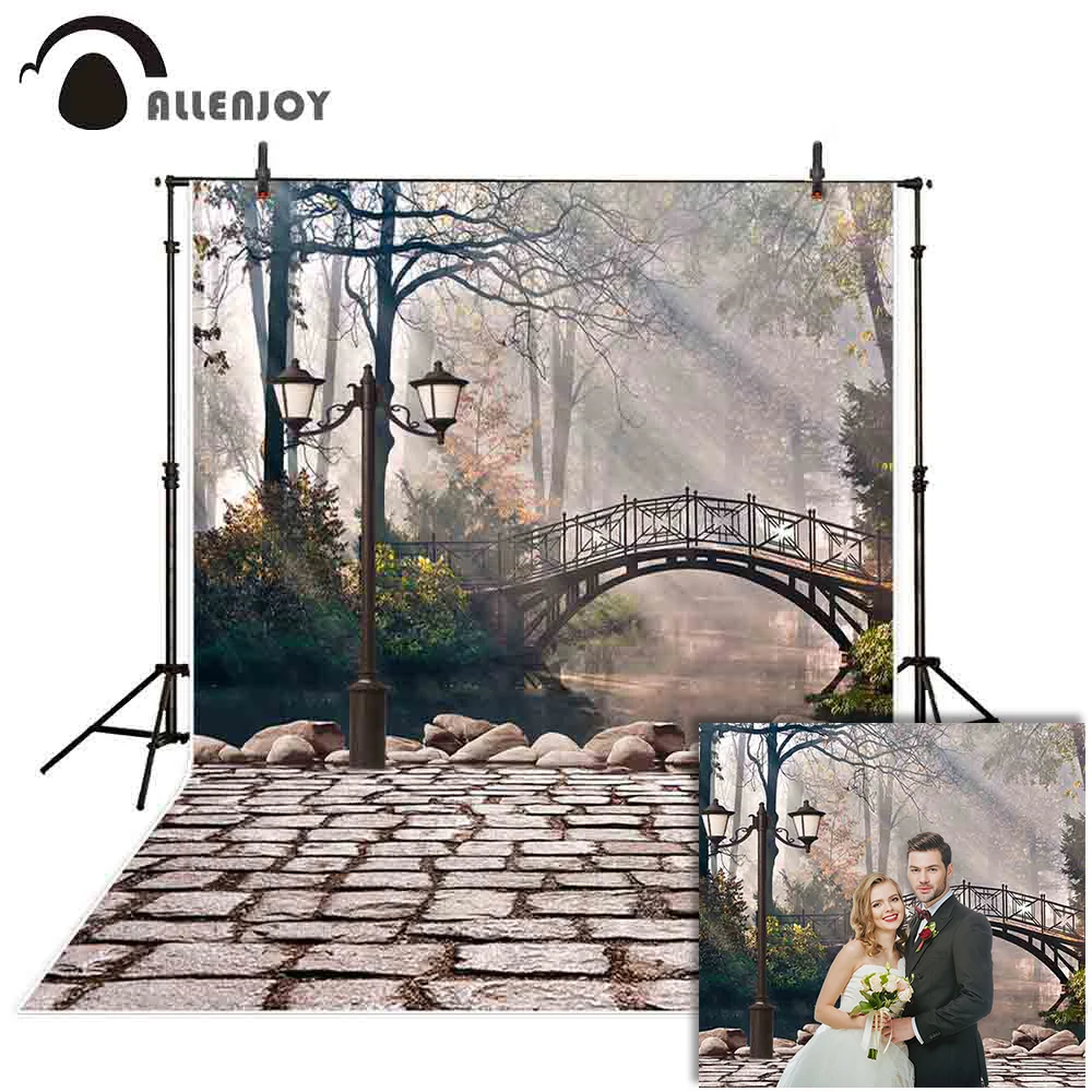 

Allenjoy Wedding Photography Background Forest Arch Bridage Stone Street Lake Light Photocall Landscape Photophone Backdrops