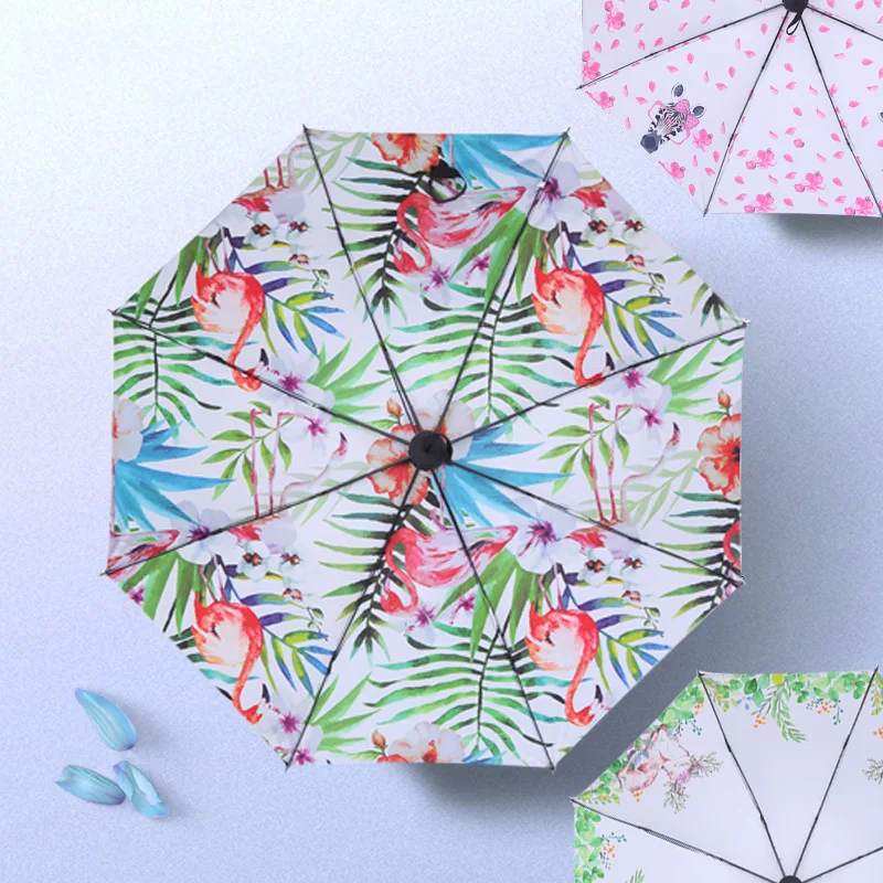 

Fashion Black Coating Umbrella Inside Print Umbrella 3 Folding Umbrella Rain Women Anti UV Outdoor Travel Sombrinha