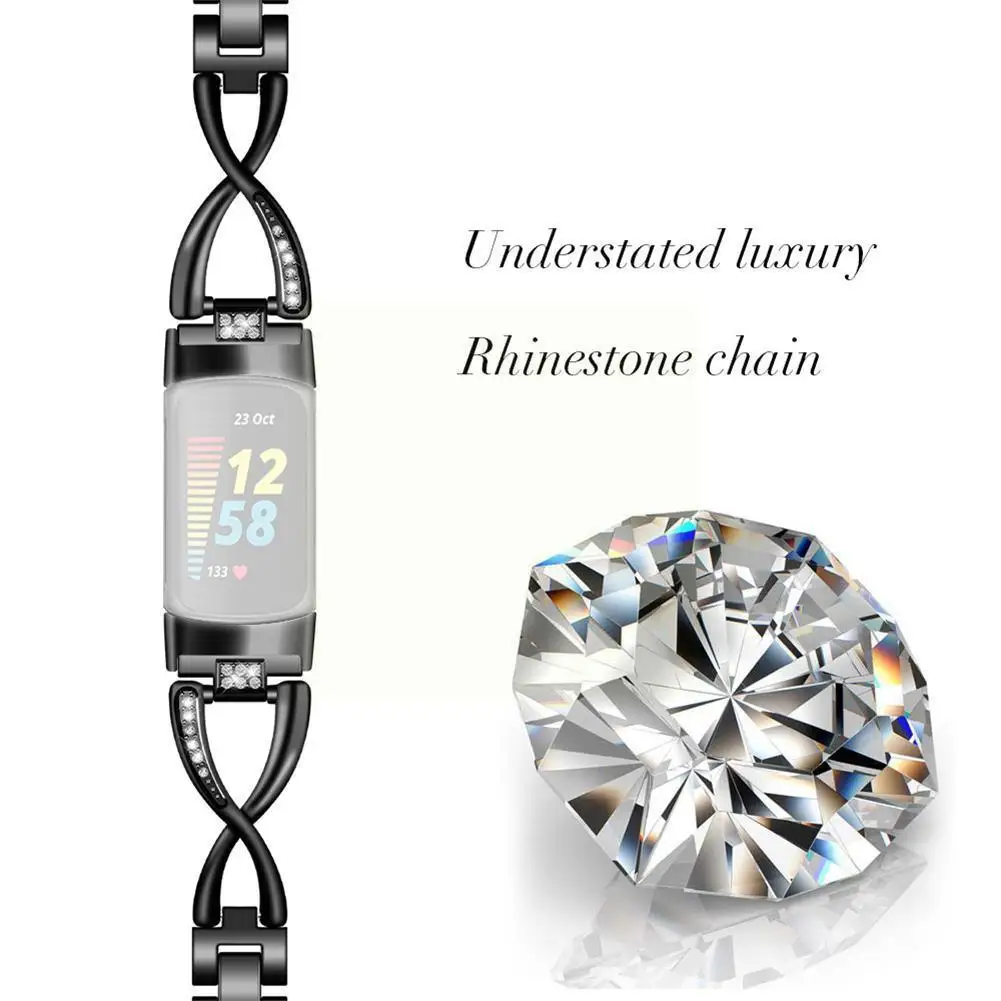 For Fitbit Charging 5 Strap Steel Band X Shape Metal Women Smart Watch