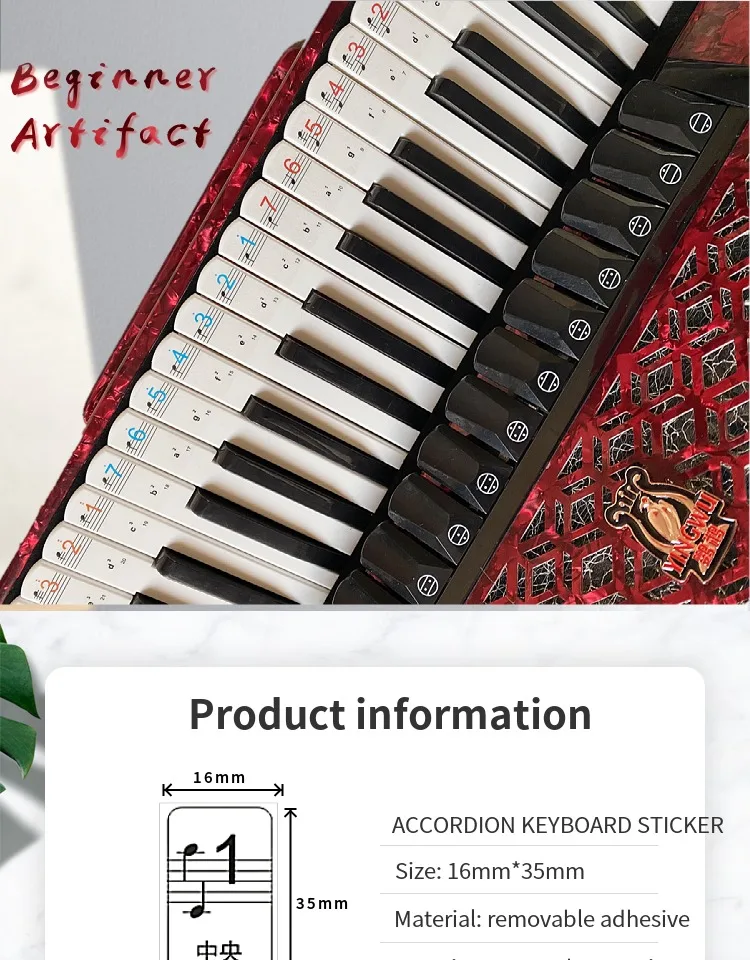 Description Picture 2 of itemAccordion Keyboard Bayan Stickers,Numbered Musical Notation And Staff, Novice Beginner's Introduction, Easy To Clean No Damage