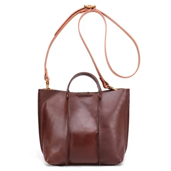 

Vegetable Tanned Leather Design Handmade Retro Trend Girl Literary Handbag Luxury Small Tote Shoulder Bag for Women