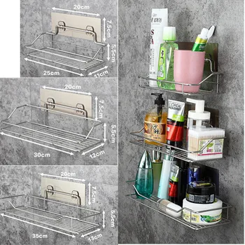 

Metal Self Bathroom Storage Shelf Stainless Steel Rack No Drilling Kitchen Tool Stainless Steel Bathroom Rack