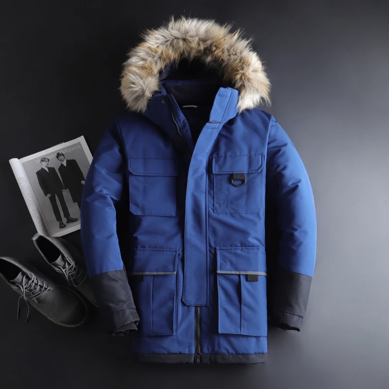 Новое поступление, мужская длинная куртка на утином пуху, Мужская зимняя теплая плотная парка, ветронепроницаемый пуховик для мужчин, парка, куртка