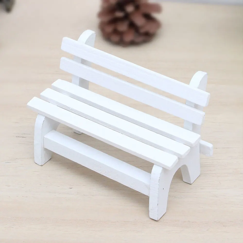 

Craft Photo Props Miniatures Bench Small Chair Ornament Cute Mini Home Accessories Garden Model White Wood 11*5.5*7cm Bonsai