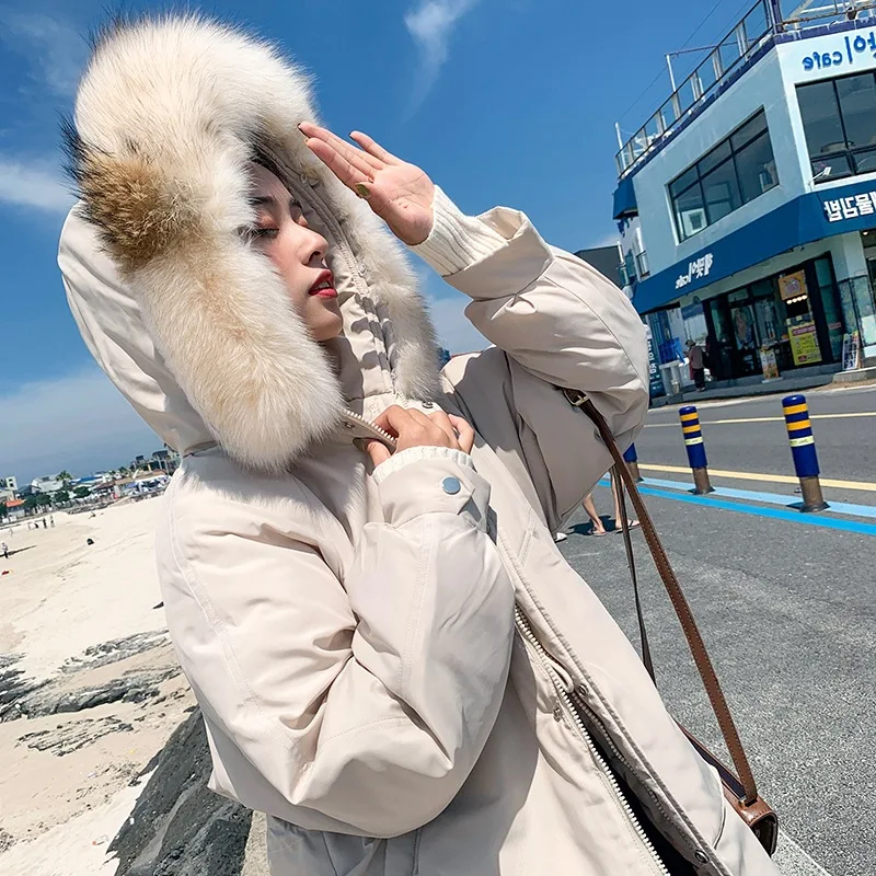 

Photo Shoot 2019 New Style Cotton Coat Long over-the-Knee Korean-style down Jacket Thick Loose-Fit Slimming Warm Cotton Jacket W