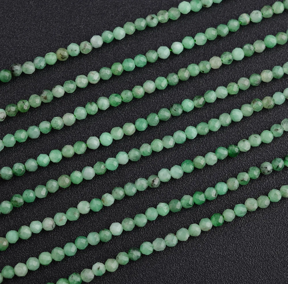 Wholesale Natural Genuine Green Emerald Faceted RoundLoose Small Beads 16