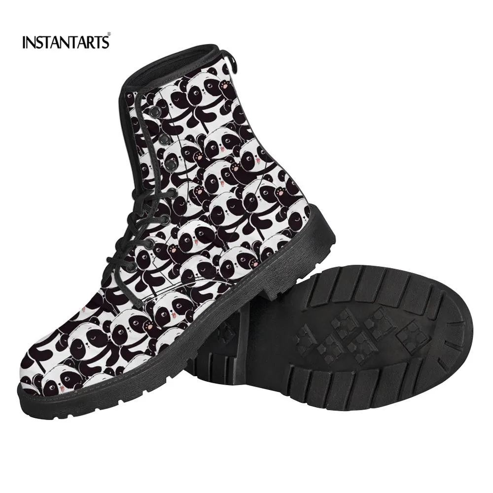 

INSTANTARTS 3D Cartoon Panda Printing PU Leather Winter Boots Animal Design Snow Ankle Boots Invierno Mujer Botas Impermeables