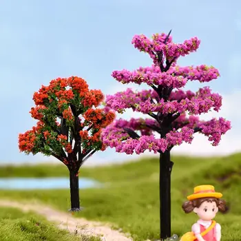 

6Pcs Mini Simulation Trees Flower Figurine DIY Micro Garden Landscape Decoration Plastic Miniature Size Simulation Tree