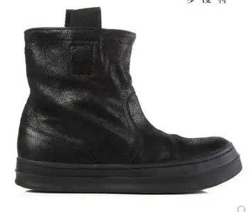 

retro European American men's Equestrian boots round toe thick bottom slip-on boots Fashion winter leather shoes