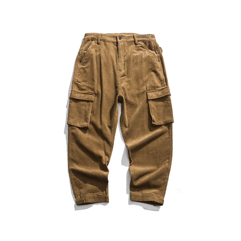19 зимние ЯПОНСКИЕ ВИНТАЖНЫЕ вельветовые комбинезоны мужские Chaopai свободные мульти-карманные крюк и петля ноги брюки