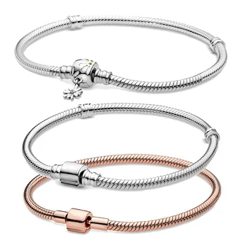 

2020 Spring New 925 Sterling Silver Bracelet Barrel Clasp Daisy Flower Clasp Snake Chain Bracelet Women Jewelry Gift