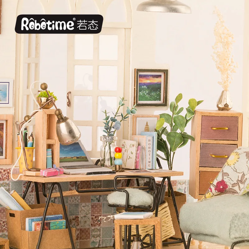 Robotime DIY хижина искусство дом Креативный Рождественский подарок ручной работы собранная модель ума угловой светильник в комплекте