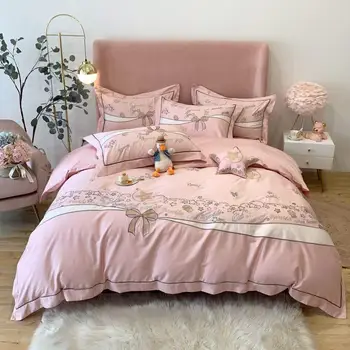 

Pink Bedding Set Star Embroidery Duvet cover set Long-staple cotton Pillowcases Queen King Size Bed Bed Linen 4pcs 2020 new