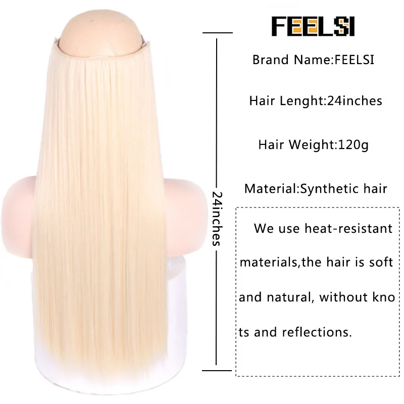 FEELSI 24 ''длинные прямые женские удлинители волос на зажиме высокотемпературные