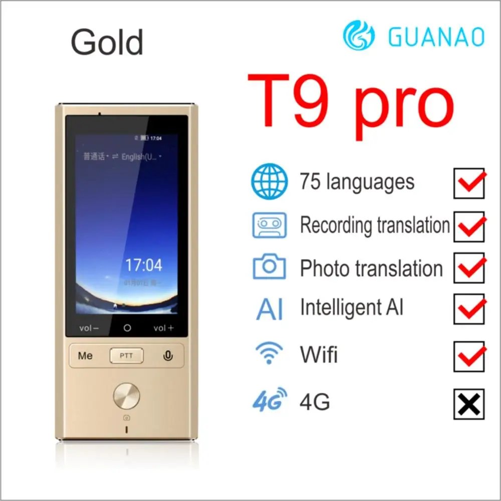 T9 pro Gold 106 перевод на язык фото Глобальный Карманный голосовой переводчик traductor instantano de voz мгновенный перевод - Цвет: T9 pro Gold