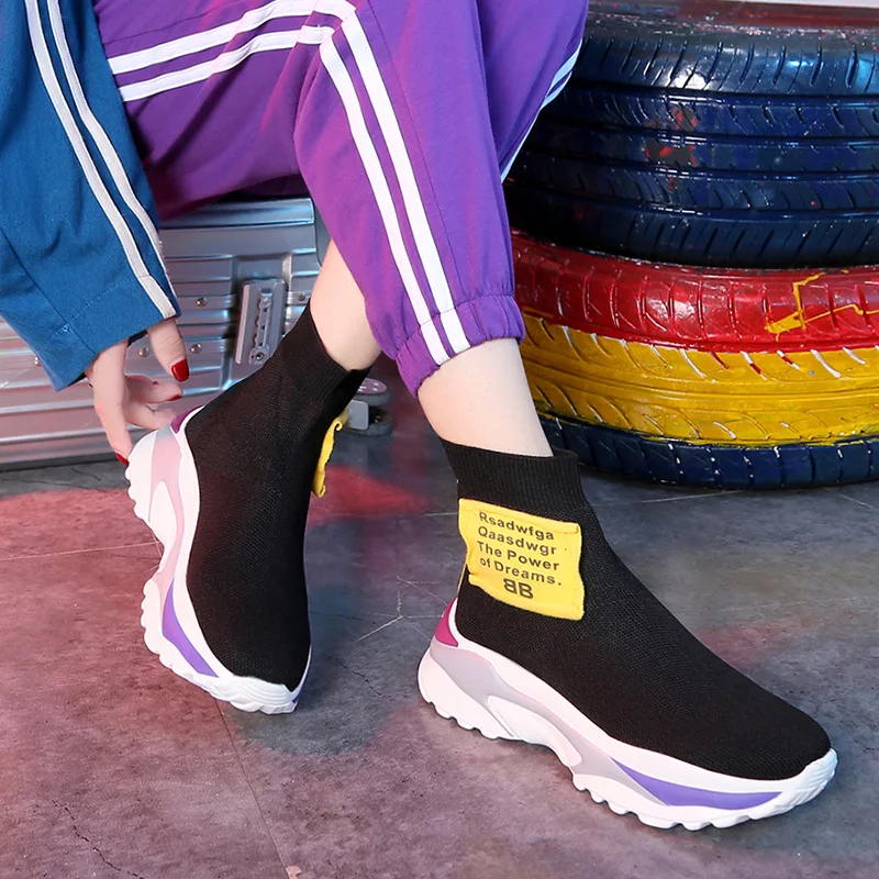 

2019 New Style Spring And Autumn Hight-top Athletic Shoes Online Celebrity WOMEN'S Shoes Elasticity Breathable wa zi xie INS Har